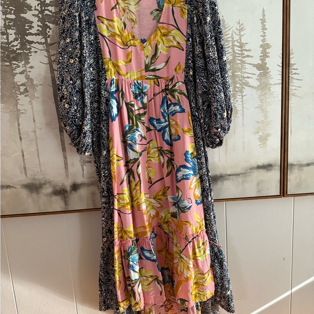 Umgee Pink and Blue Floral Long Sleeve Dress